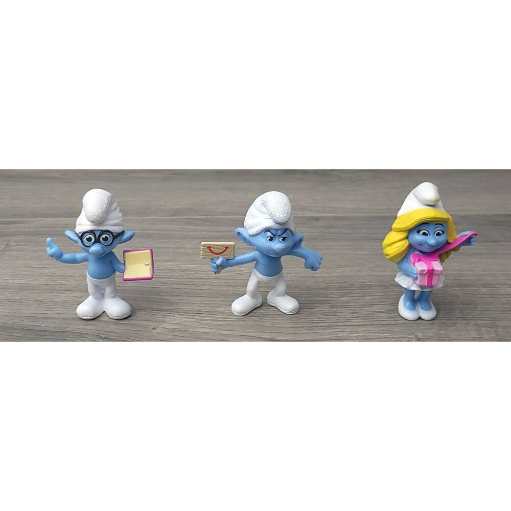 Peyo‎ Smurfs McDonalds Set of 3 PVC Figures Brainy Grouchy Smurfette